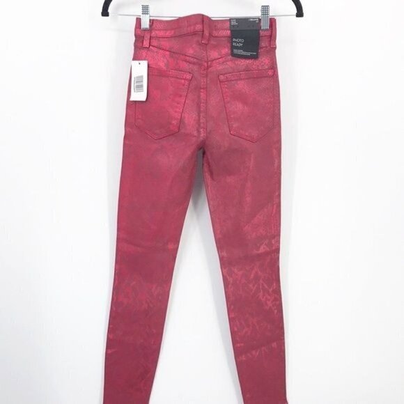 J Brand Alana High Rise Jagged Opium Python Red Size 23 New - Picture 8 of 12